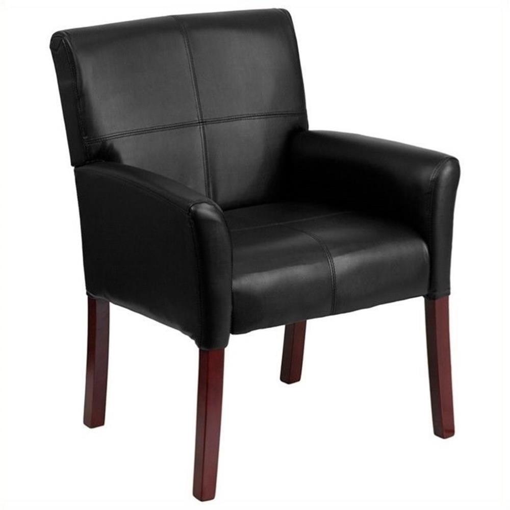 Black Leather Executive Side Chair with Mahogany Legs