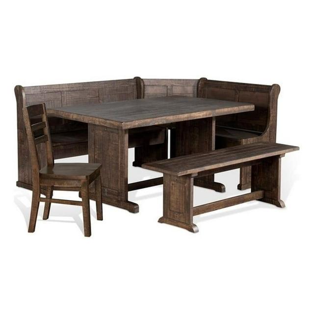 Kingfisher Lane Farmhouse Wood 4 Piece Breakfast Nook Set in Tobacco Leaf