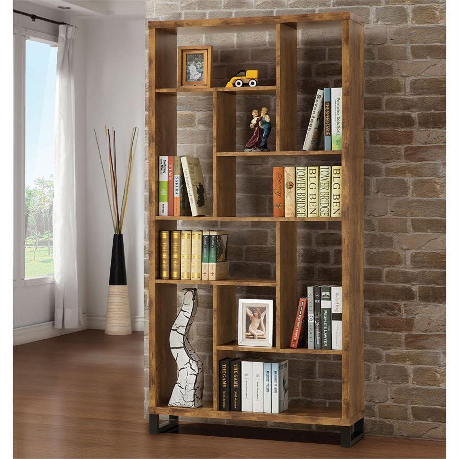Antique Nutmeg and Black Transitional Bookcase with Cubes