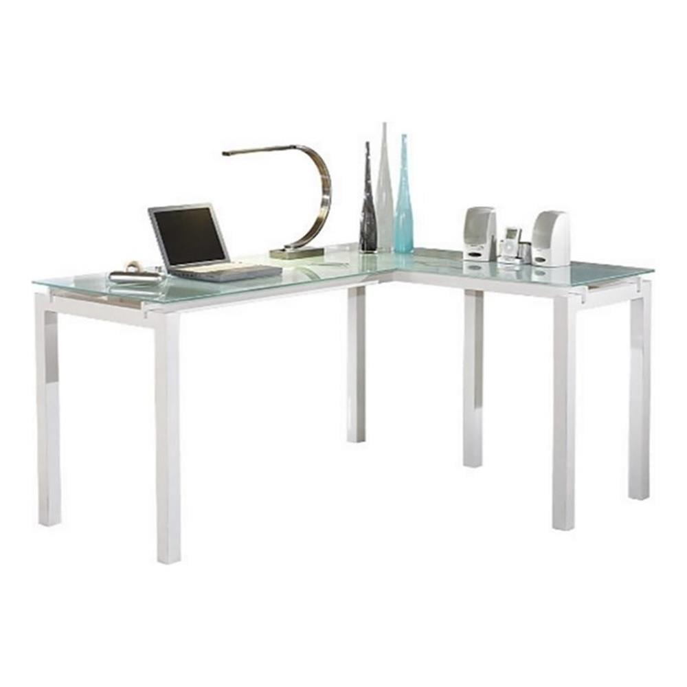 Kingfisher Lane Modern Glass/Metal L Shaped Computer Desk in White