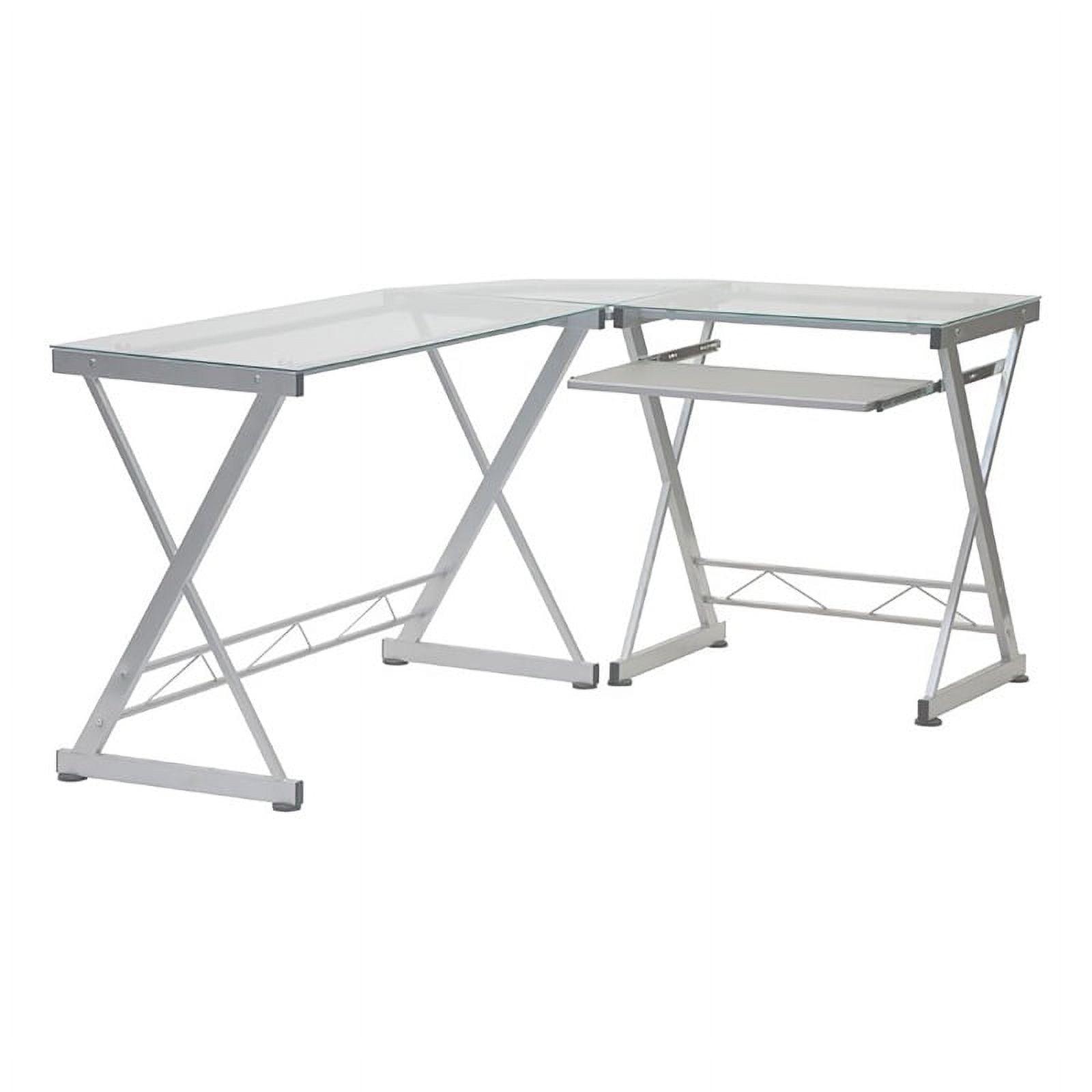 Reno Clear L-Shaped Glass Computer Desk with Keyboard Tray