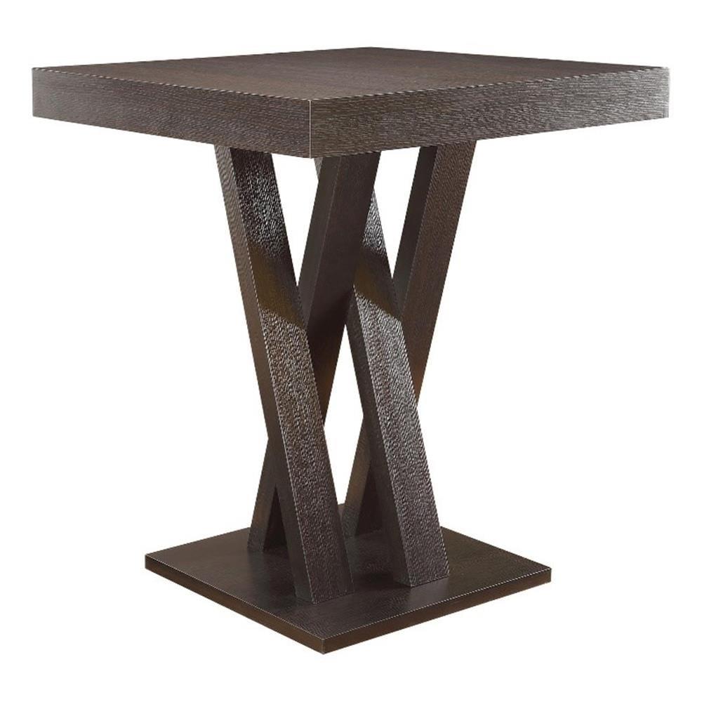 Kingfisher Lane Modern Wood Square Criss Cross Base Pub Table in Cappuccino