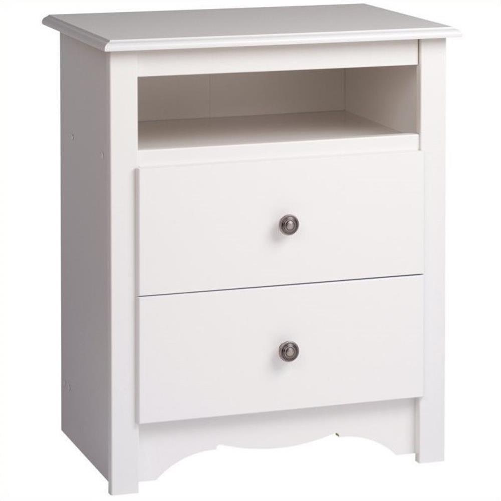 Prepac Tall 2 Drawer Nightstand with Open Shelf White: Laminated, Metal Glides, CARB Certified, 5 Year Warranty