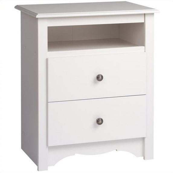 Prepac Tall 2 Drawer Nightstand with Open Shelf White: Laminated, Metal Glides, CARB Certified, 5 Year Warranty