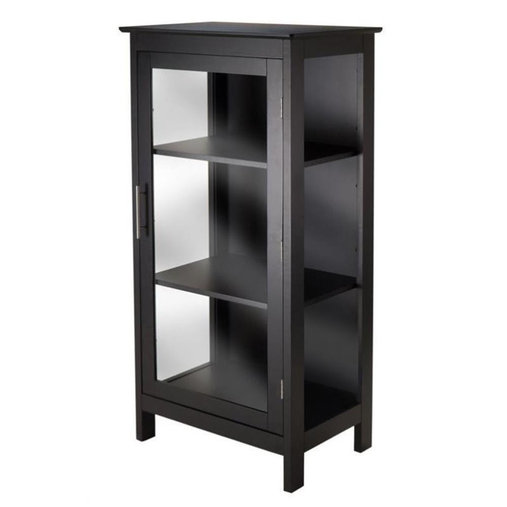 Poppy Display Curio Cabinet with Glass Door Wood/Black - Winsome: Tempered Glass, 3 Fixed Shelves, Metal Handle