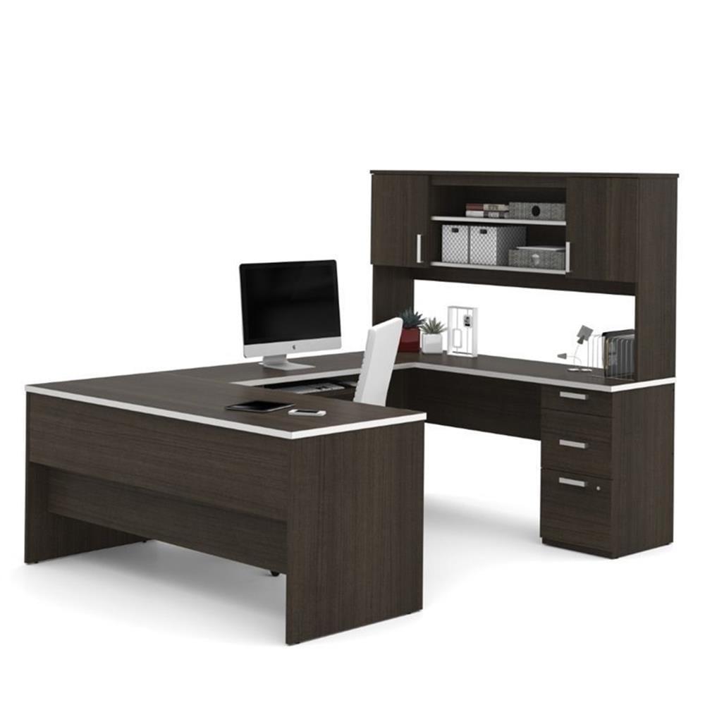 Bestar Ridgeley U Shaped Desk in Dark Chocolate & White Chocolate