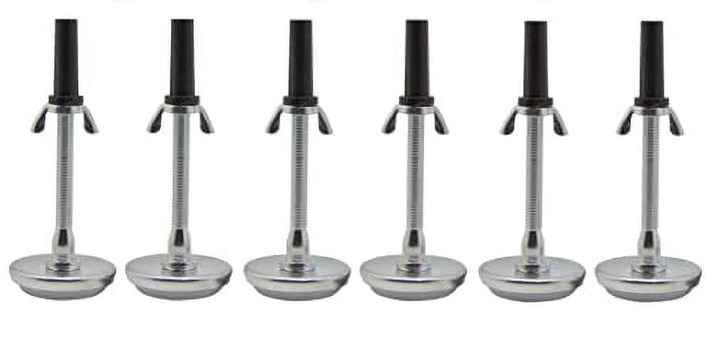 Adjustable 5.8" Chrome and Black Bed Frame Riser Glide Legs, Set of 6