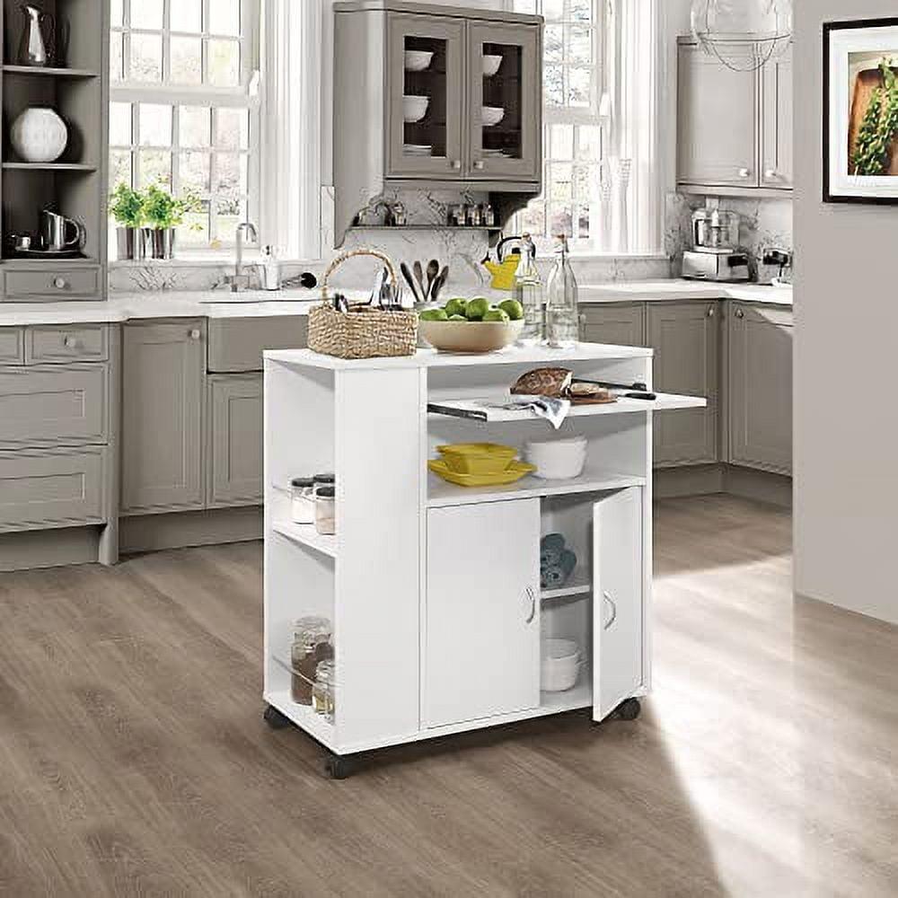 Kings Brand Furniture Alaina Kitchen Island Rolling Cart on Wheels with Storage Cabinet, White