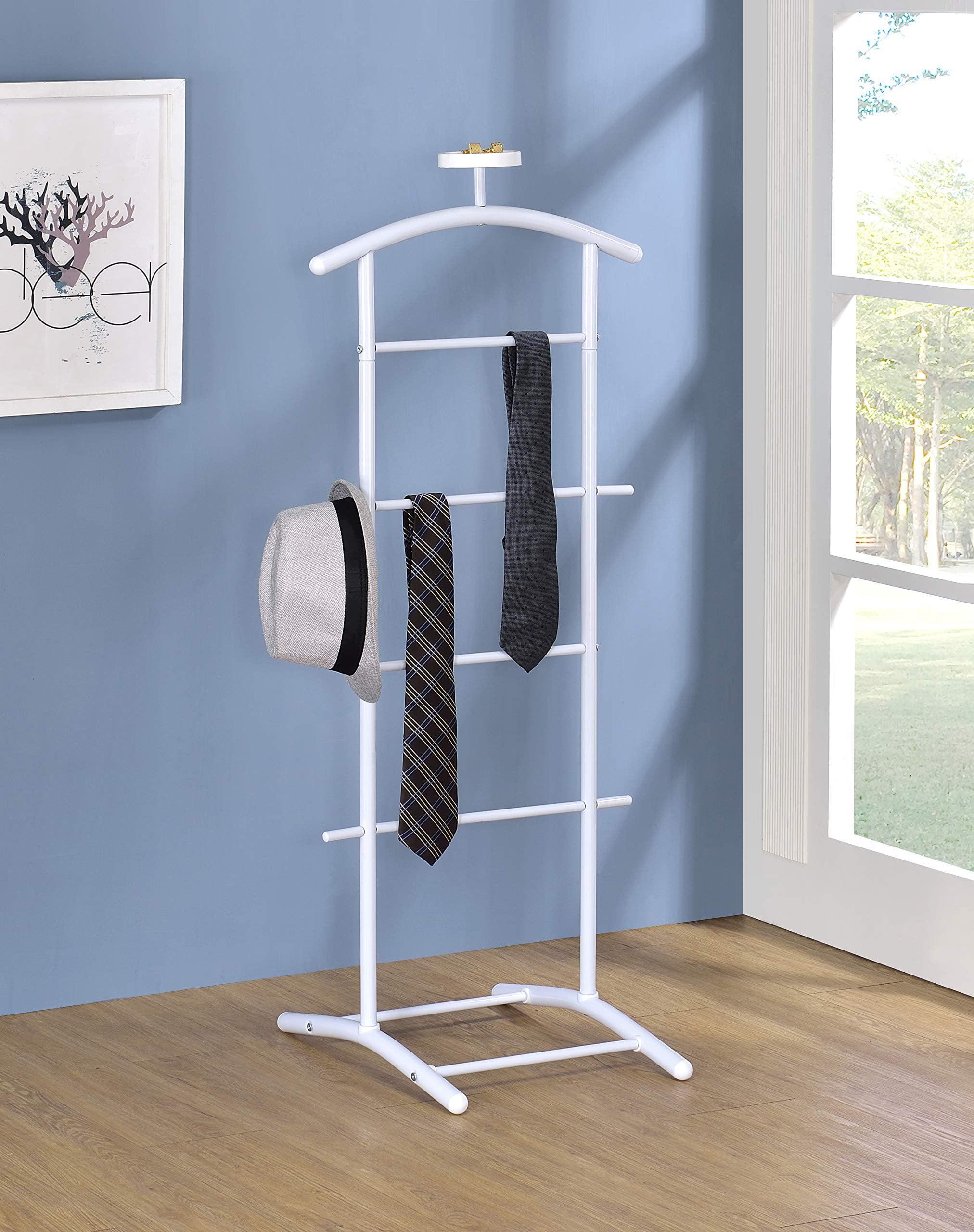 White Metal Freestanding Valet Stand with Accessory Shelf