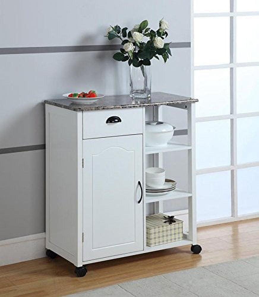 Kings Brand Furniture - White Finish Wood & Marble Vinyl Top Kitchen Storage Cabinet Cart