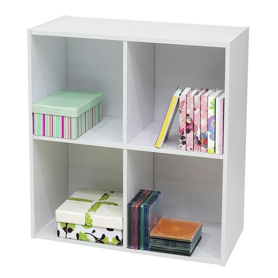 InRoom Designs Modern 4 Cube Vertical Organizer Storage Bookcase with Open Shelves – Compact Display Shelf for Home Office, Kids' Room, or Living Room