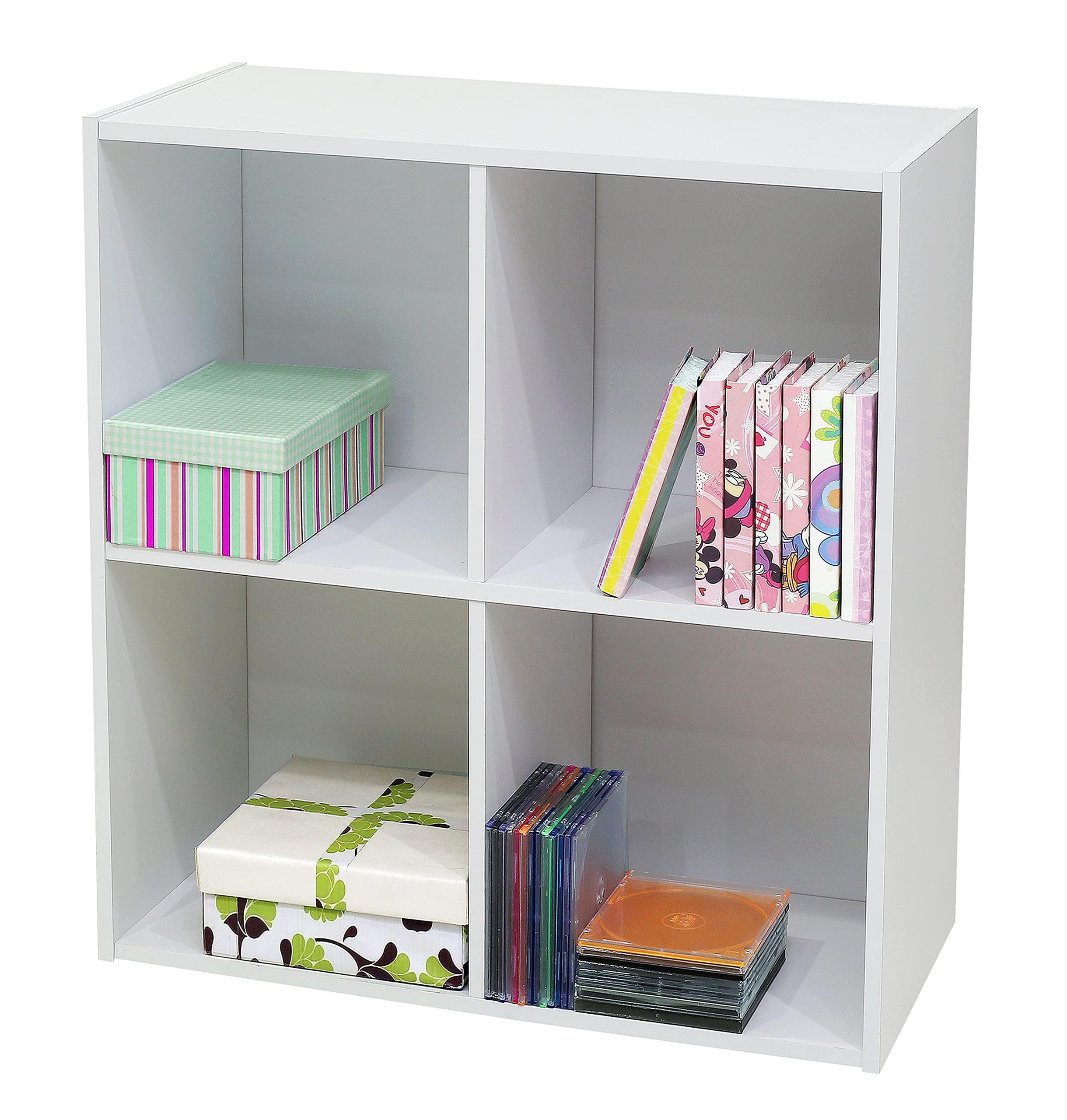 Bright White Wooden 4-Cube Stackable Bookcase for Kids