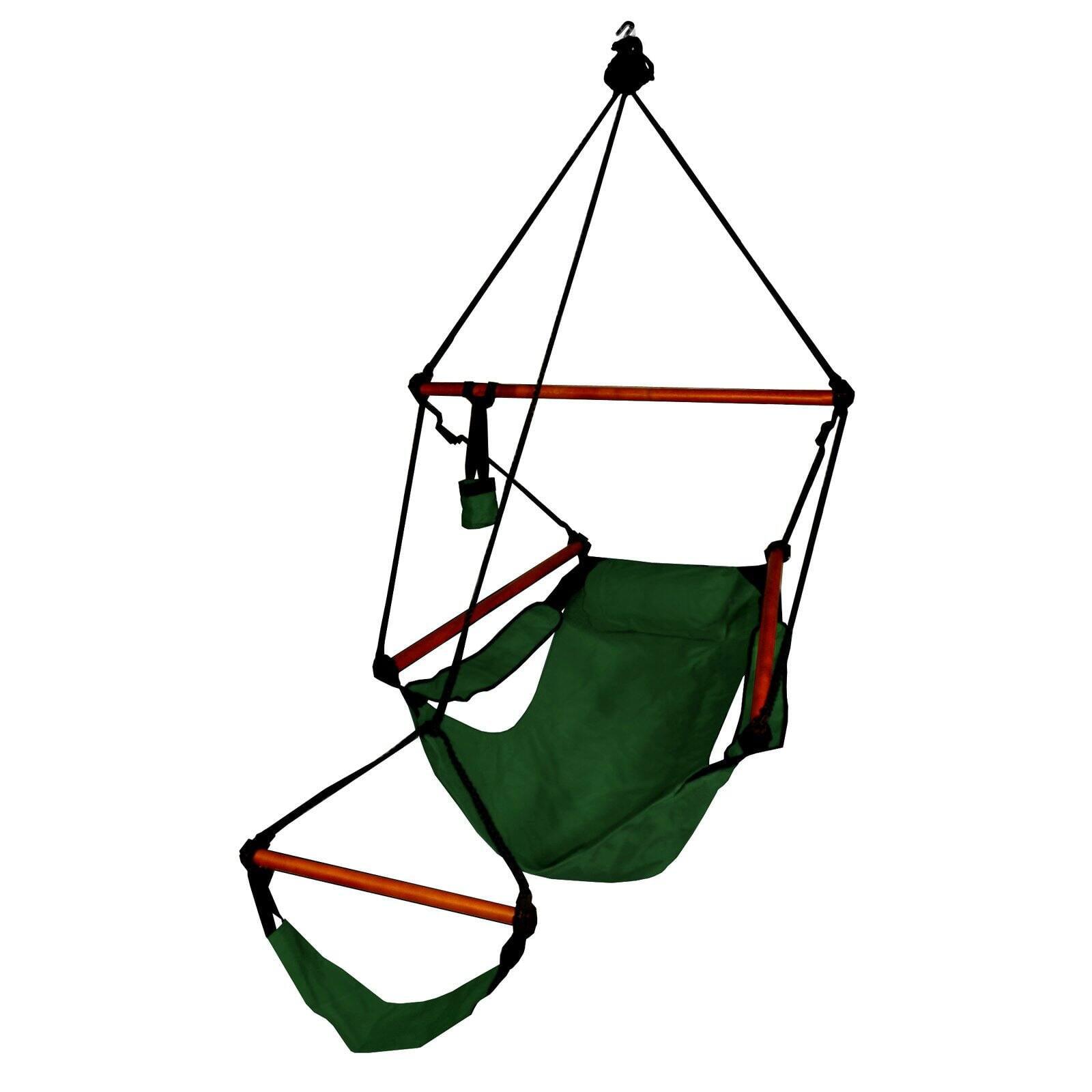 Hunter Green Hanging Air Hammock Chair with Wooden Dowels