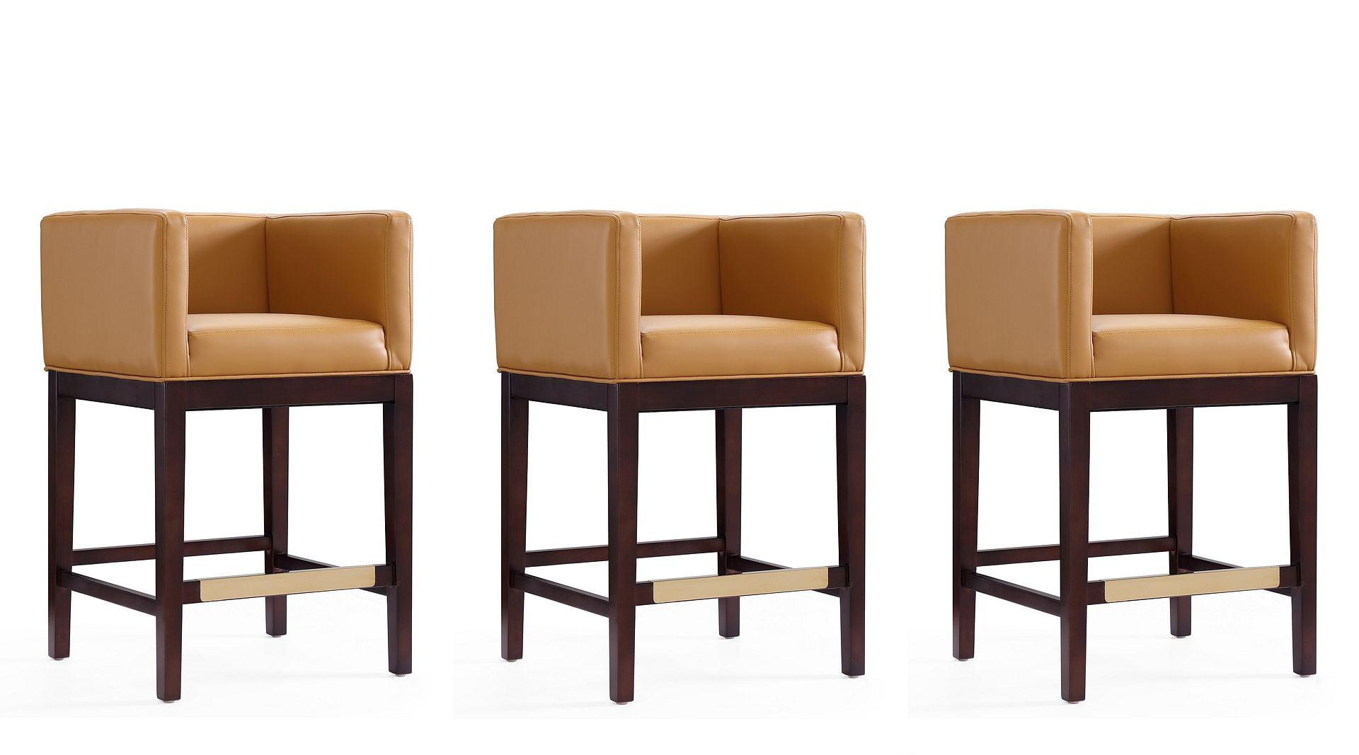 Set of 3 Kingsley Upholstered Beech Wood Counter Height Barstools Camel - Manhattan Comfort