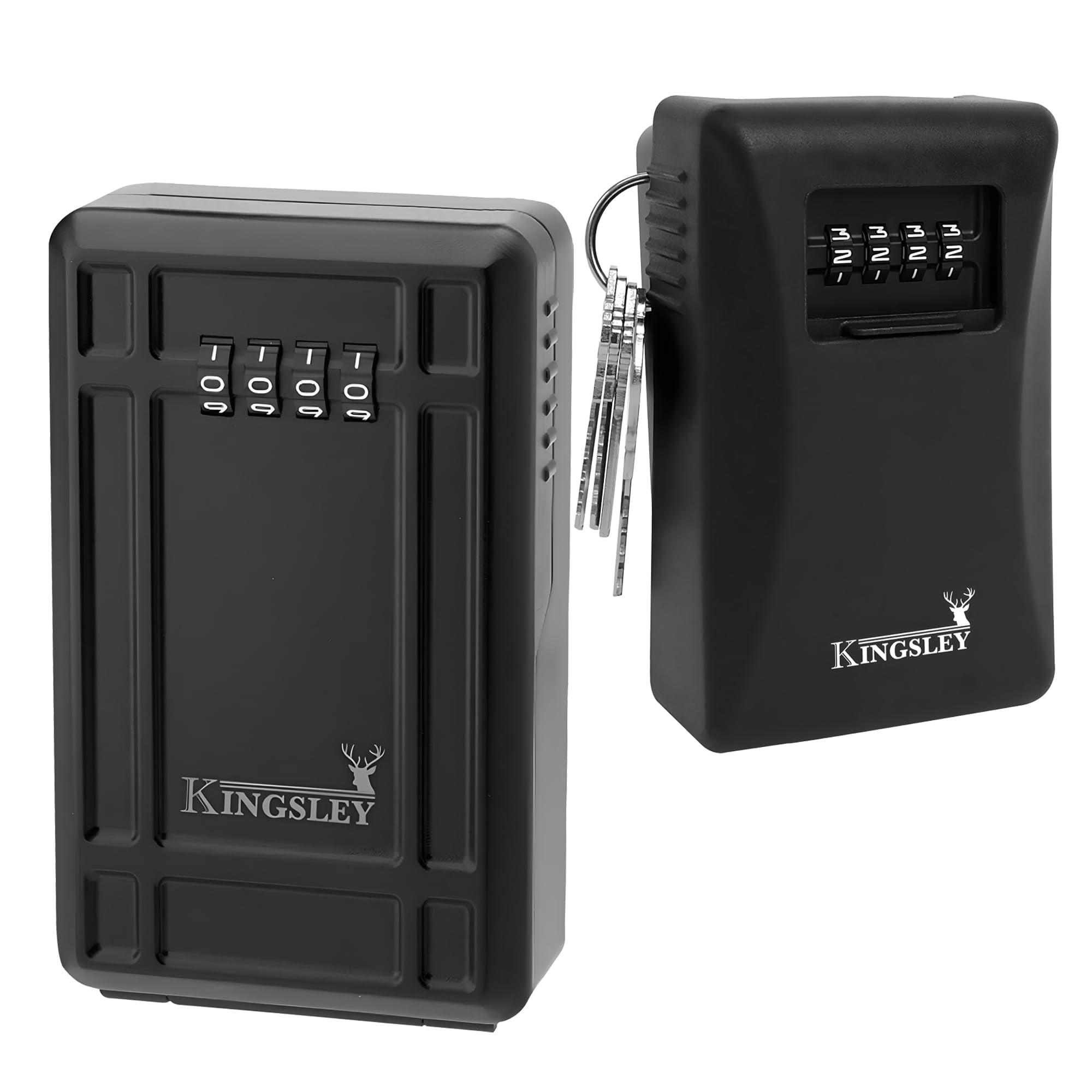 Kingsley Key Lock Box - Guard-a-Key, Secure Weatherproof Key Box Wall Mount for Indoors and Outdoors, 4 Digit Resettable Combination Code, Large Capacity for Storing Spare Keys