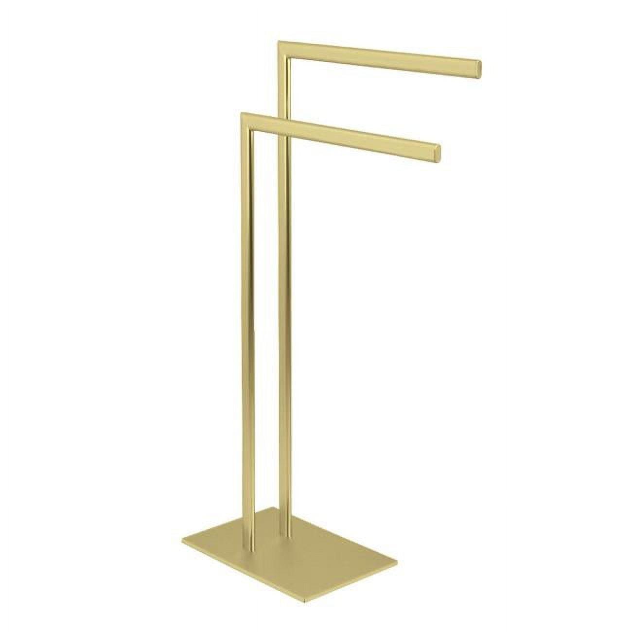 Brushed Brass Dual Freestanding Towel Rack with Weighted Base