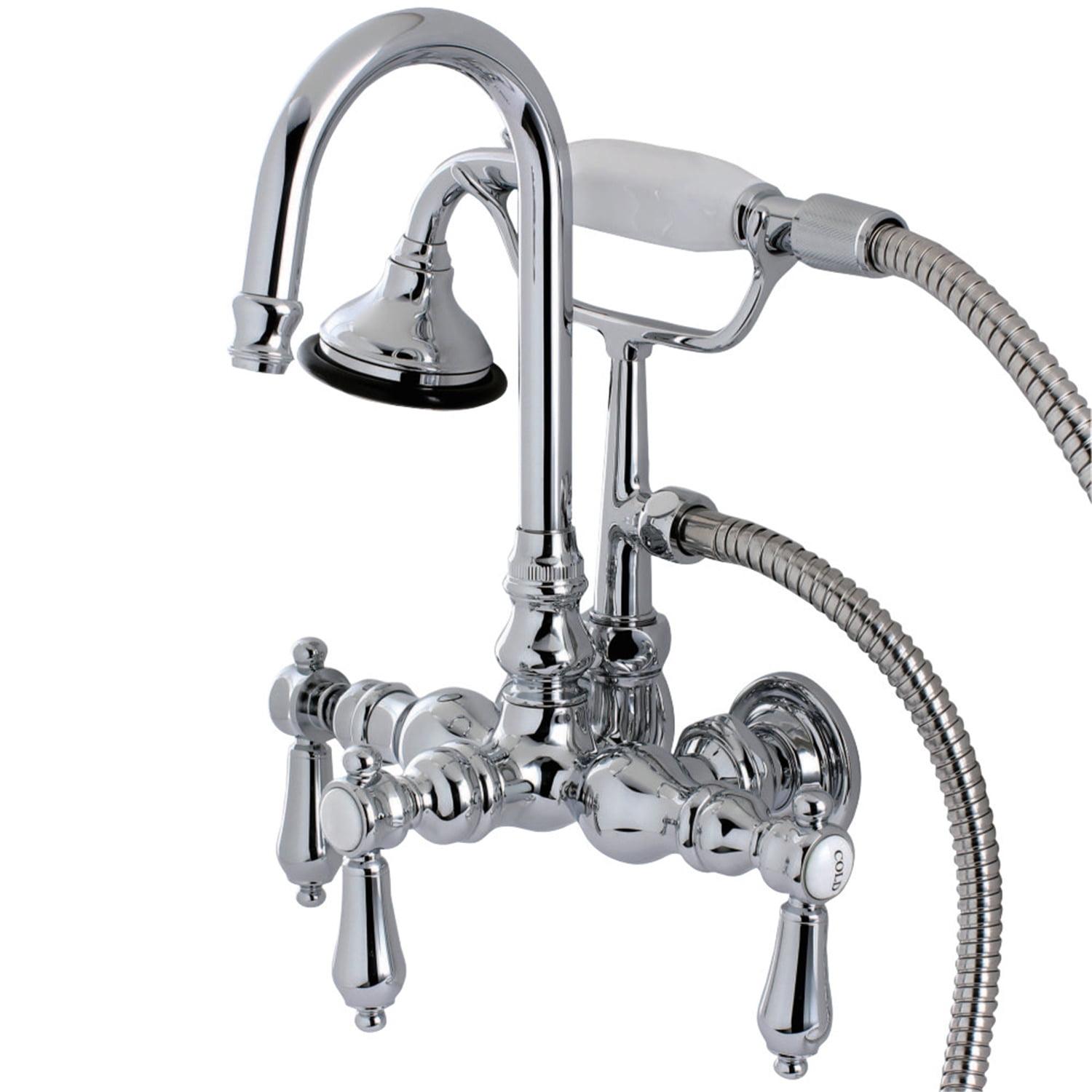 Kingston Brass Heirloom Three-Handle 2-Hole Tub Wall Mount Clawfoot Tub Faucet with Hand Shower