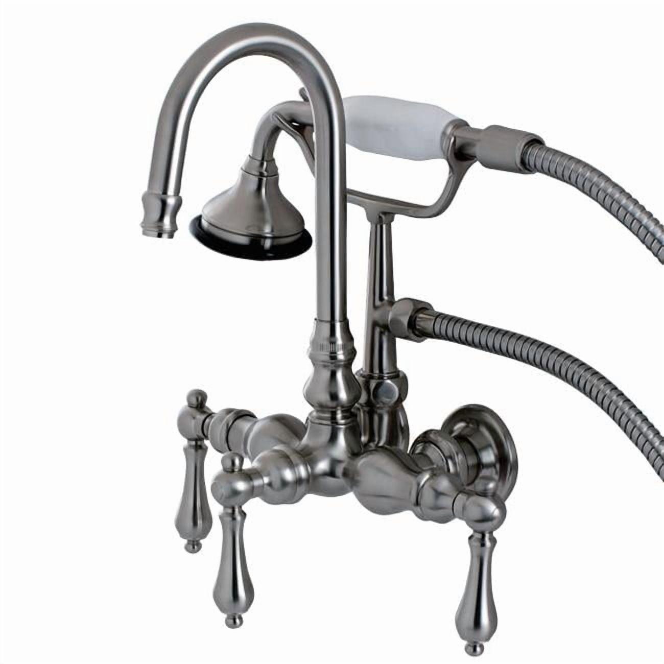 Kingston Brass Aqua Vintage Three-Handle 2-Hole Tub Wall Mount Clawfoot Tub Faucet with Hand Shower