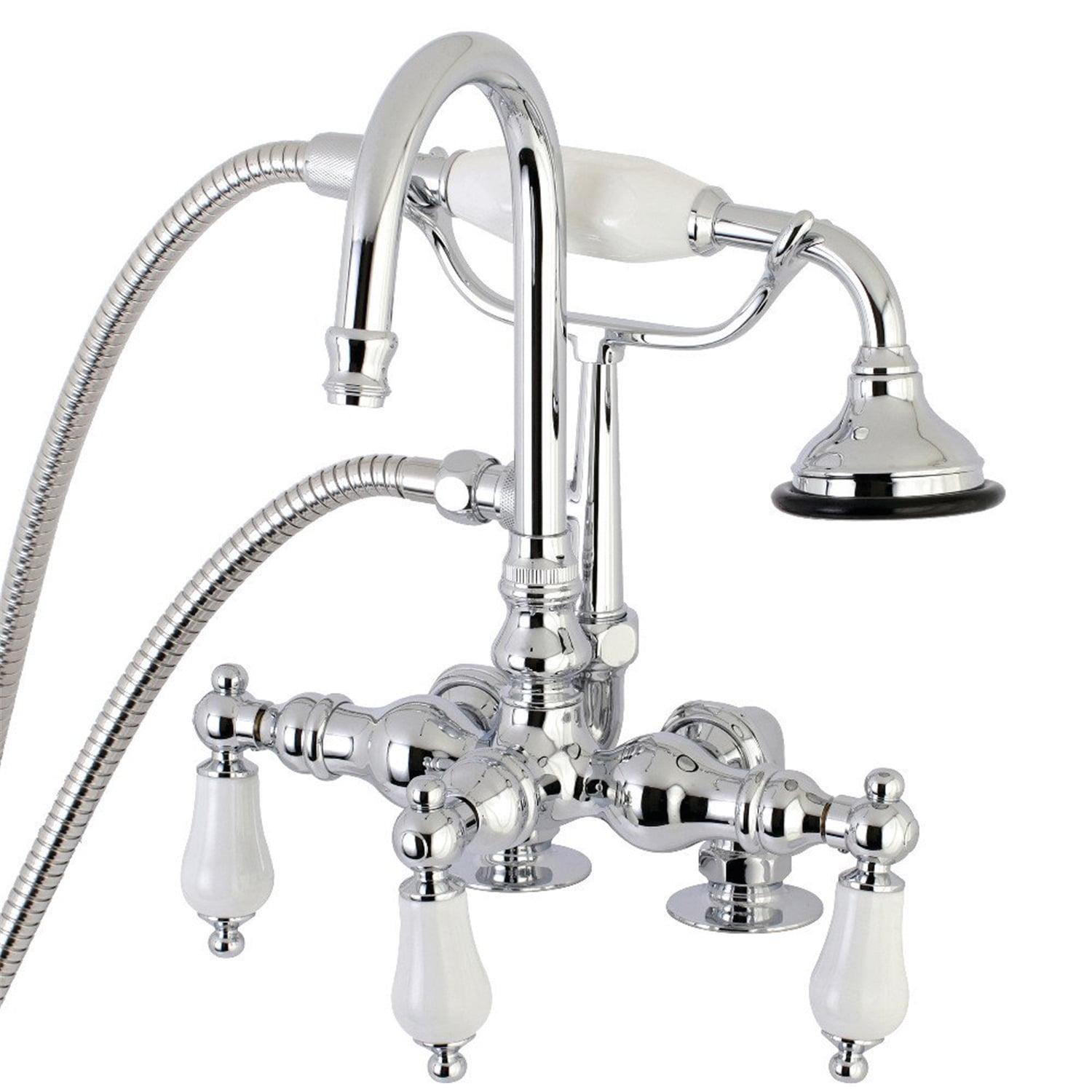 Kingston Brass Aqua Vintage Three-Handle 2-Hole Deck Mount Clawfoot Tub Faucet with Hand Shower