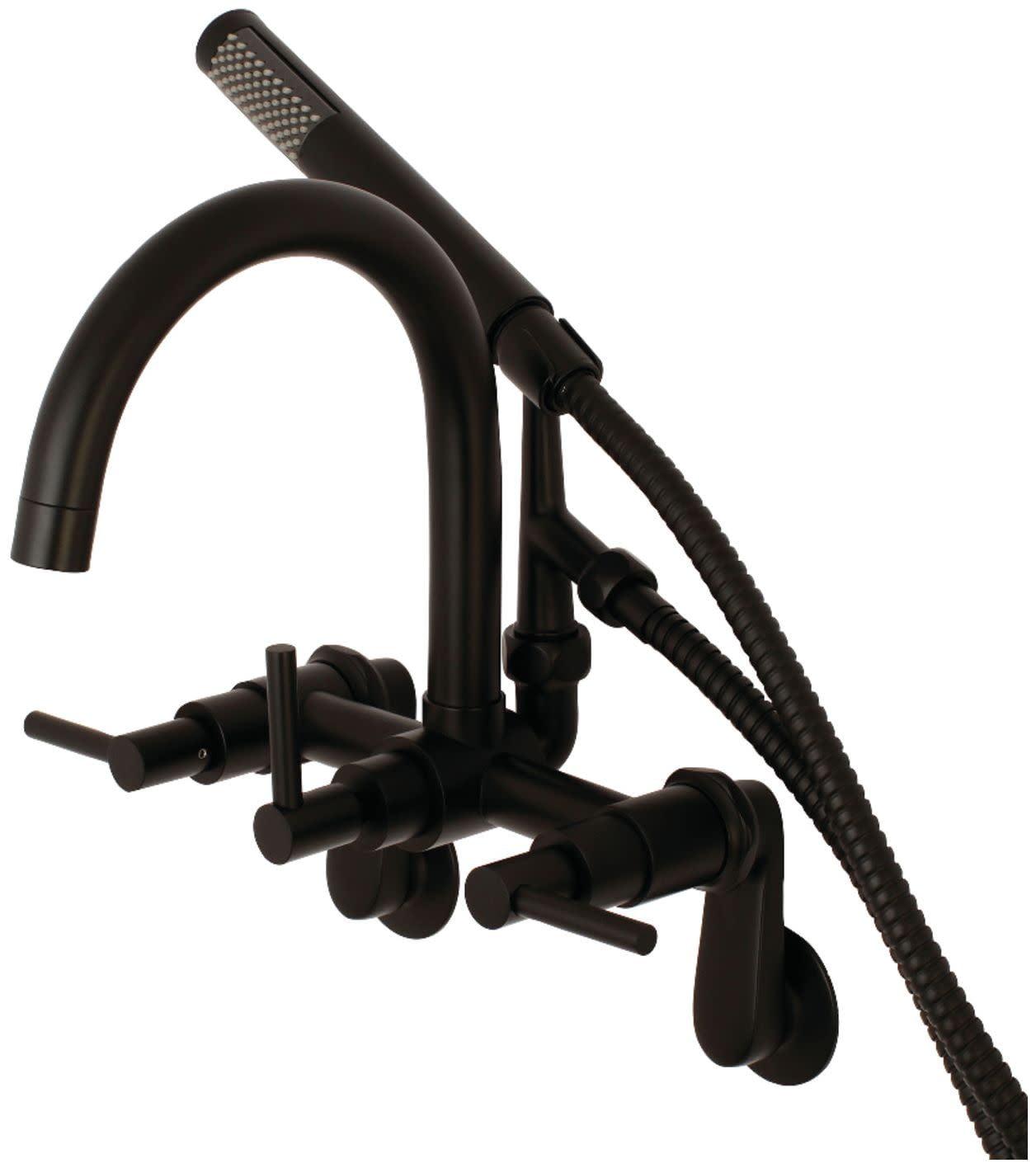Kingston Brass Concord Three-Handle 2-Hole Tub Wall Mount Clawfoot Tub Faucet with Hand Shower