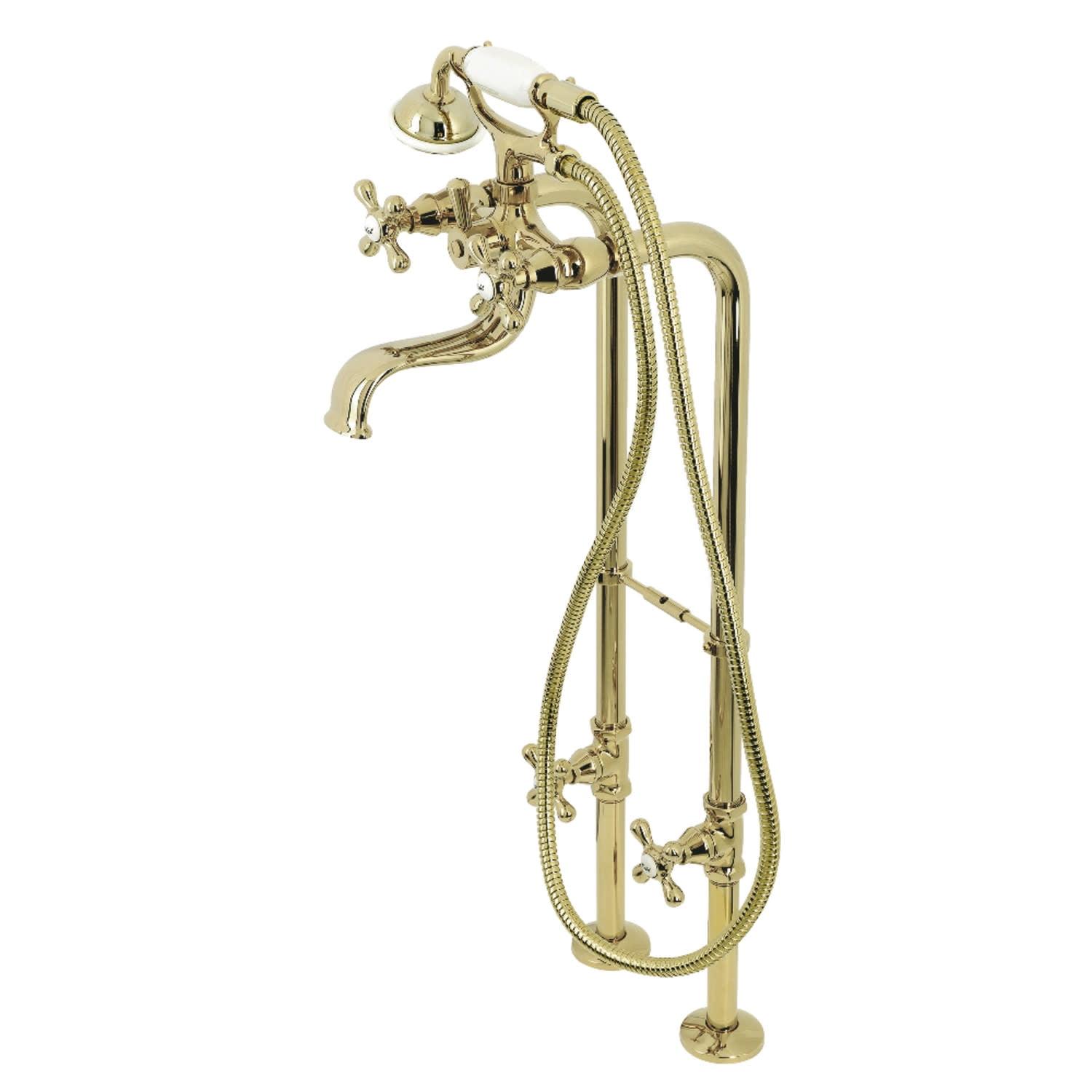 Kingston Brass Kingston Three-Handle 2-Hole Freestanding Clawfoot Tub Faucet Package with Supply Line and Stop Valve