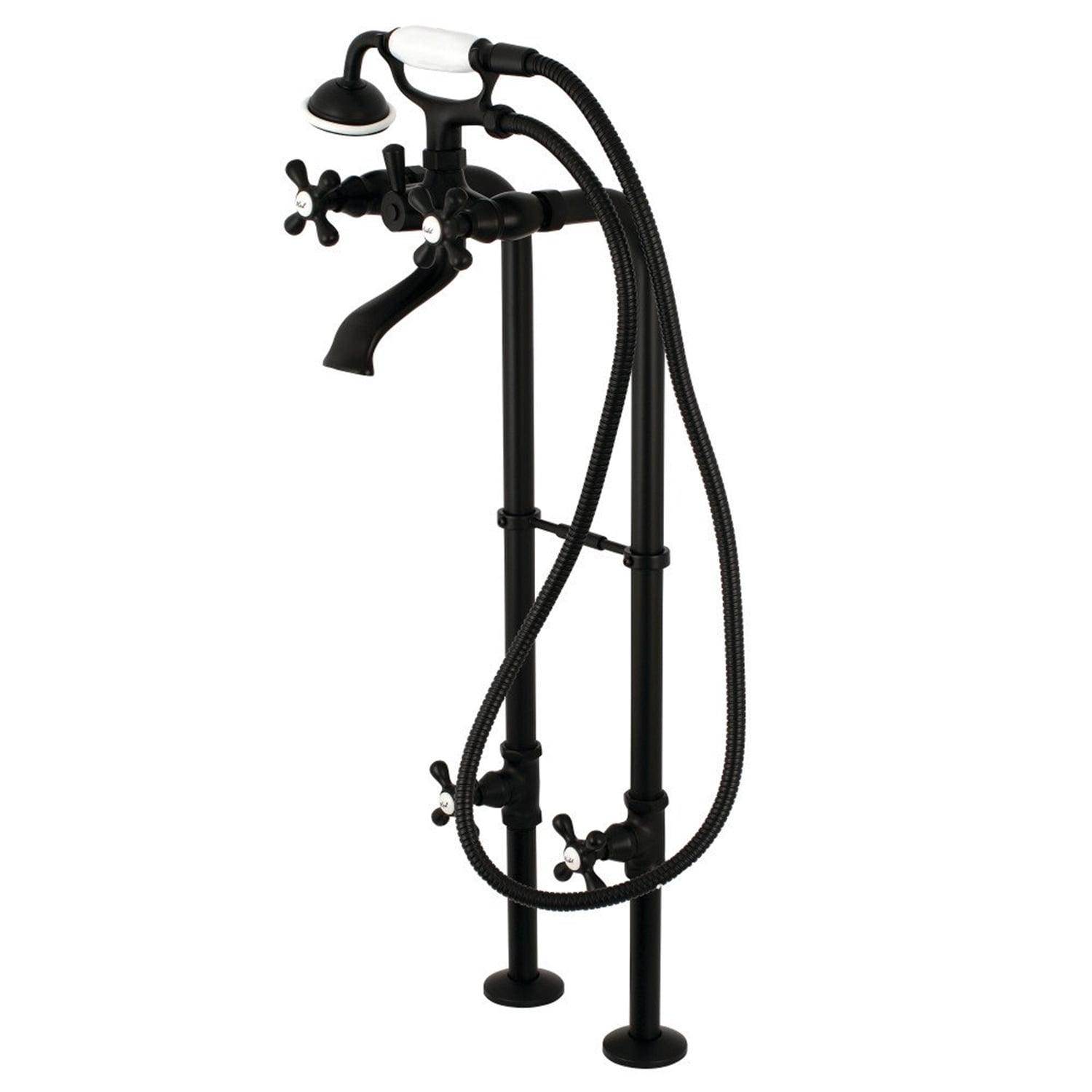 Kingston Brass Kingston Three-Handle 2-Hole Freestanding Tub Faucet with Supply Line and Stop Valve