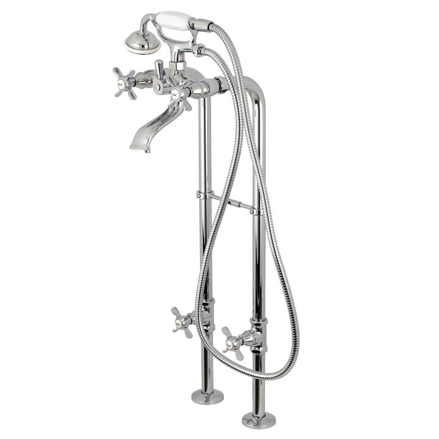 Kingston Brass Kingston Three-Handle 2-Hole Freestanding Tub Faucet with Supply Line and Stop Valve