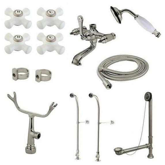 Kingston Brass Vintage Three-Handle 2-Hole Freestanding Clawfoot Tub Faucet Package with Supply Line, Hand Shower and Tub Drain