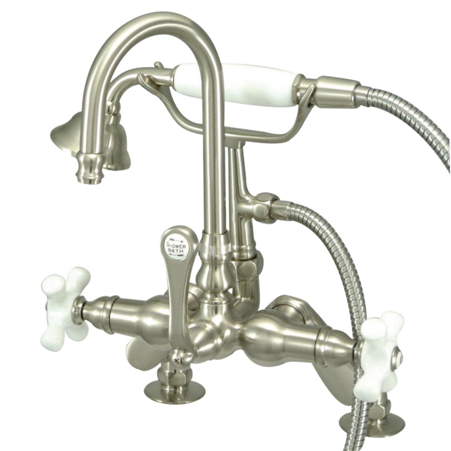 Kingston Brass Three-Handle 2-Hole Deck Mount Clawfoot Tub Faucet with Hand Shower