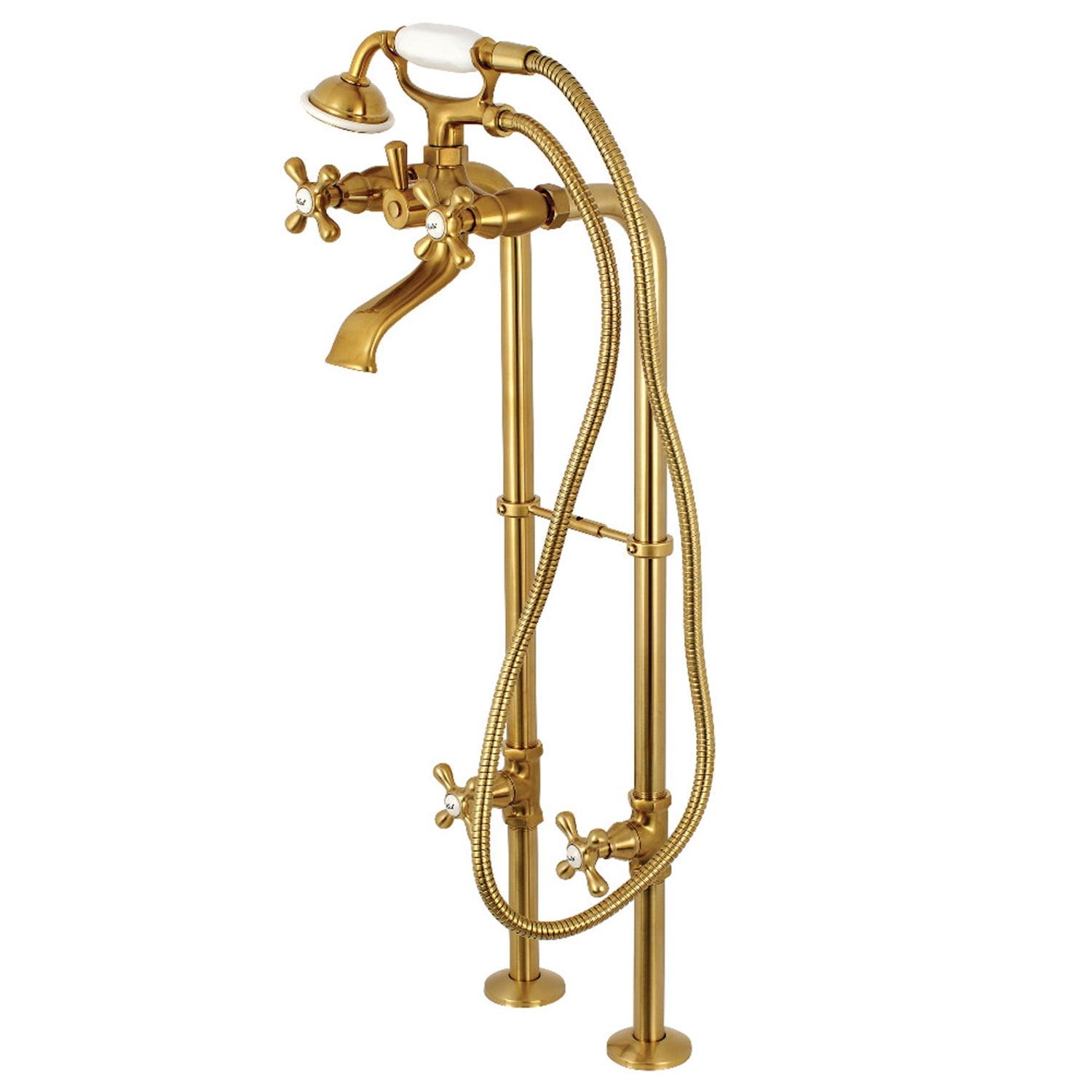 Kingston Brass Kingston Three-Handle 2-Hole Freestanding Tub Faucet with Supply Line and Stop Valve