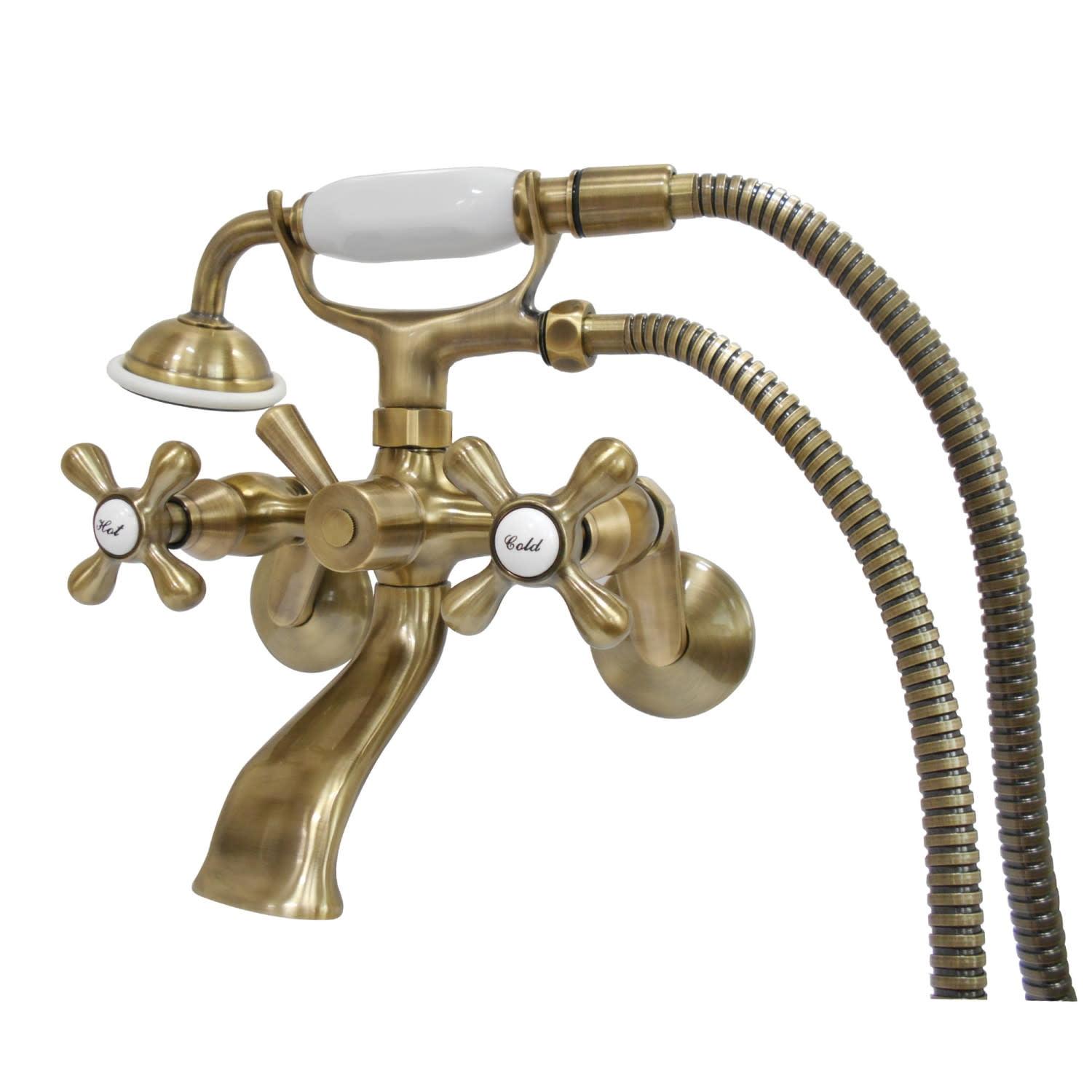 Kingston Brass KS266AB Kingston Brass Kingston Two-Handle 2-Hole Wall Mount Clawfoot Tub Faucet with Hand Shower