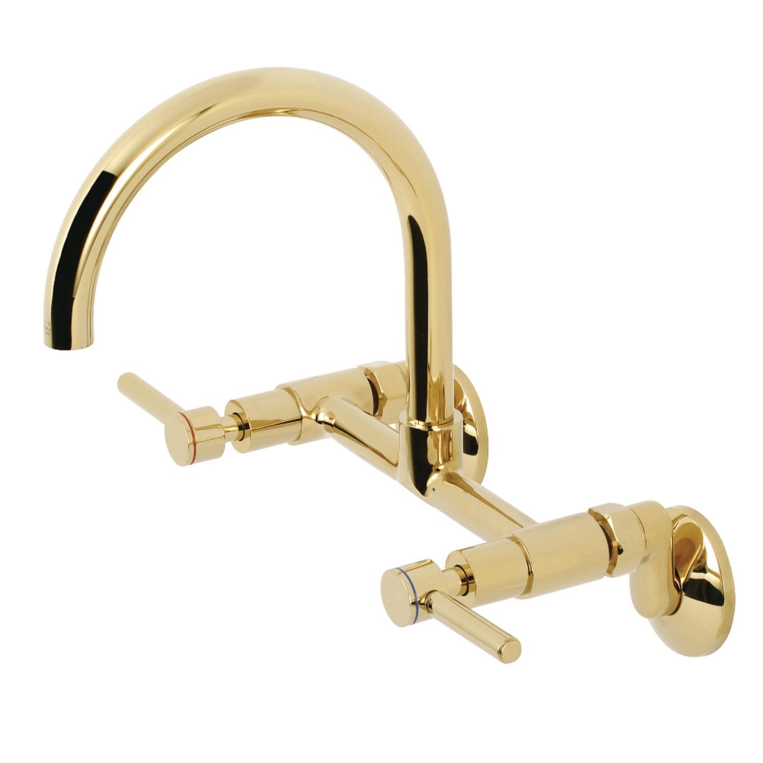 Concord Polished Brass Dual-Lever Wall-Mount Kitchen Faucet