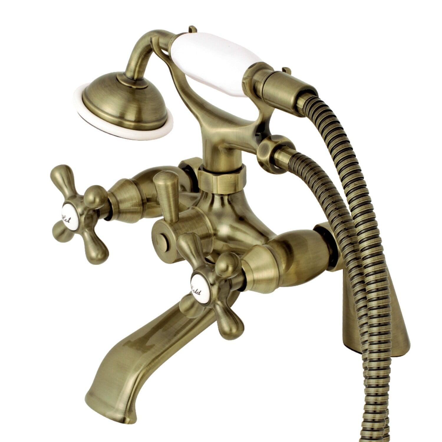 Kingston Brass Kingston Three-Handle 2-Hole Deck Mount Clawfoot Tub Faucet with Hand Shower