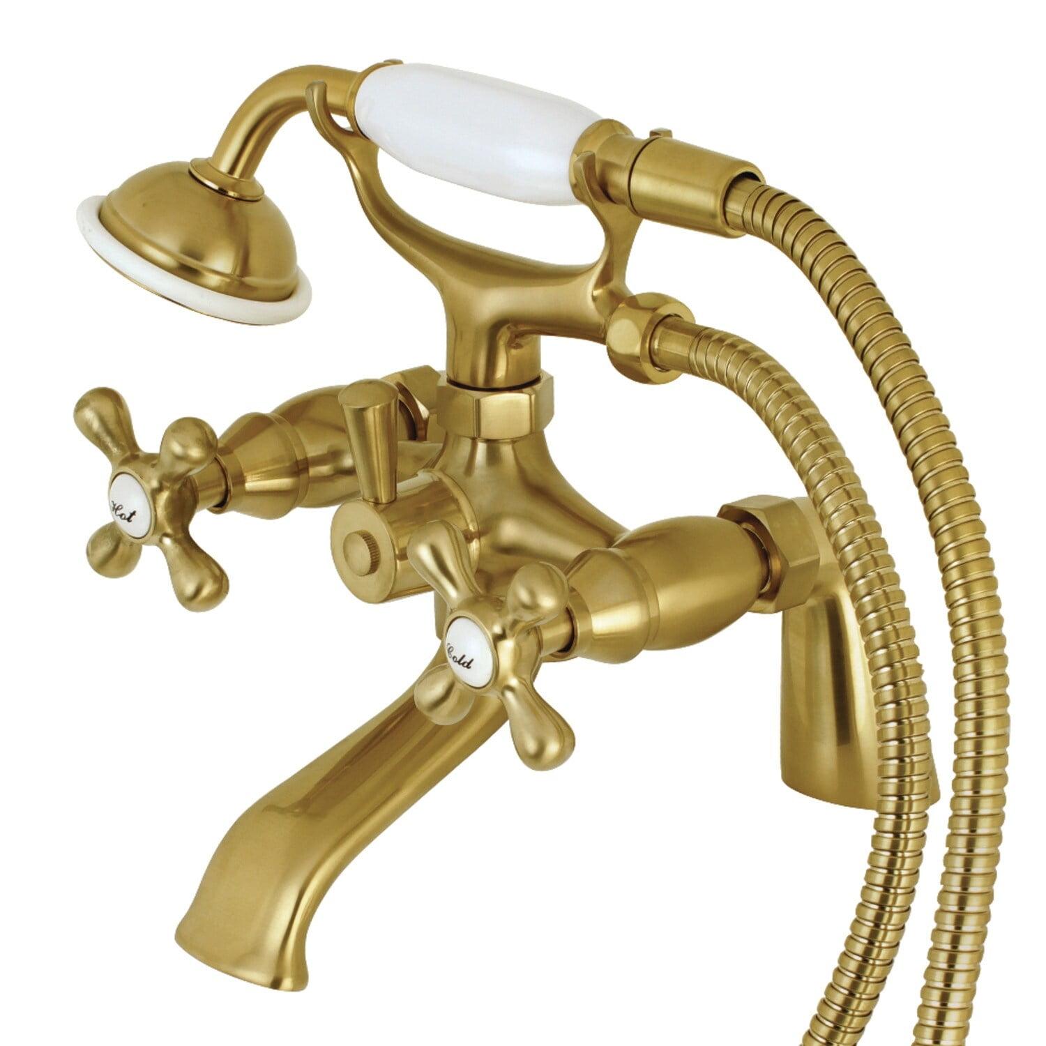 Kingston Brass Kingston Three-Handle 2-Hole Deck Mount Clawfoot Tub Faucet with Hand Shower