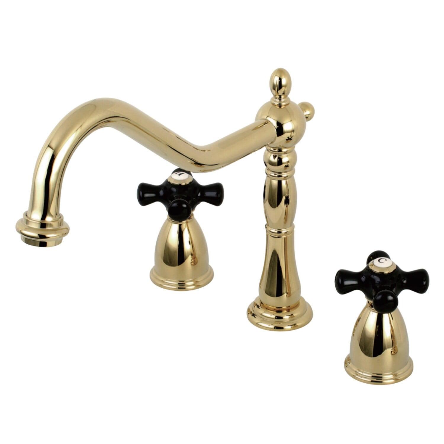 Polished Brass Widespread Kitchen Faucet with Side Spray