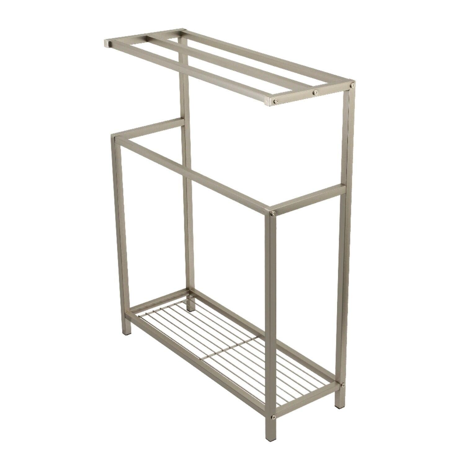 Brushed Nickel Freestanding Iron Towel Rack with Shelf