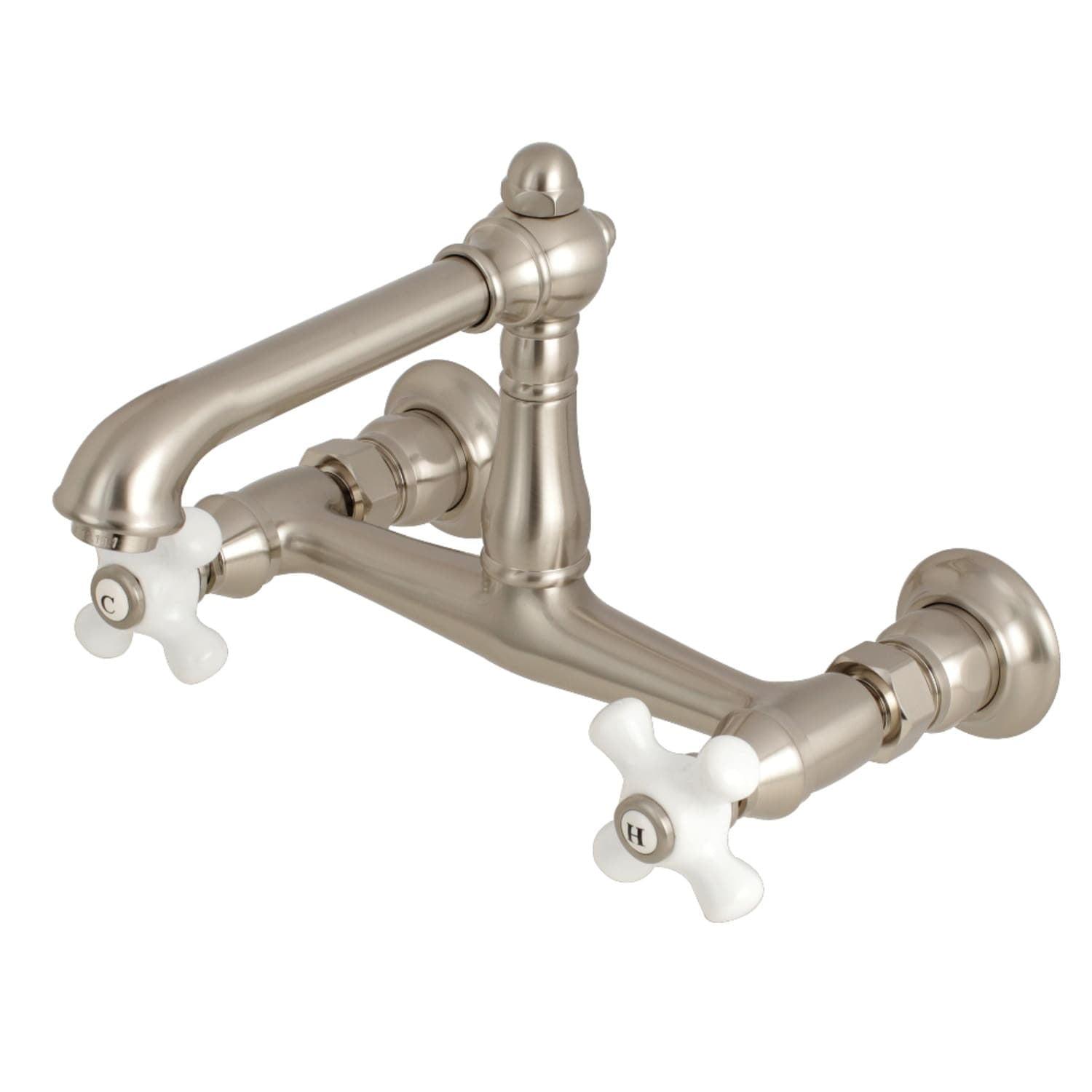 Brushed Nickel Double Handle Wall Mount Bathroom Faucet