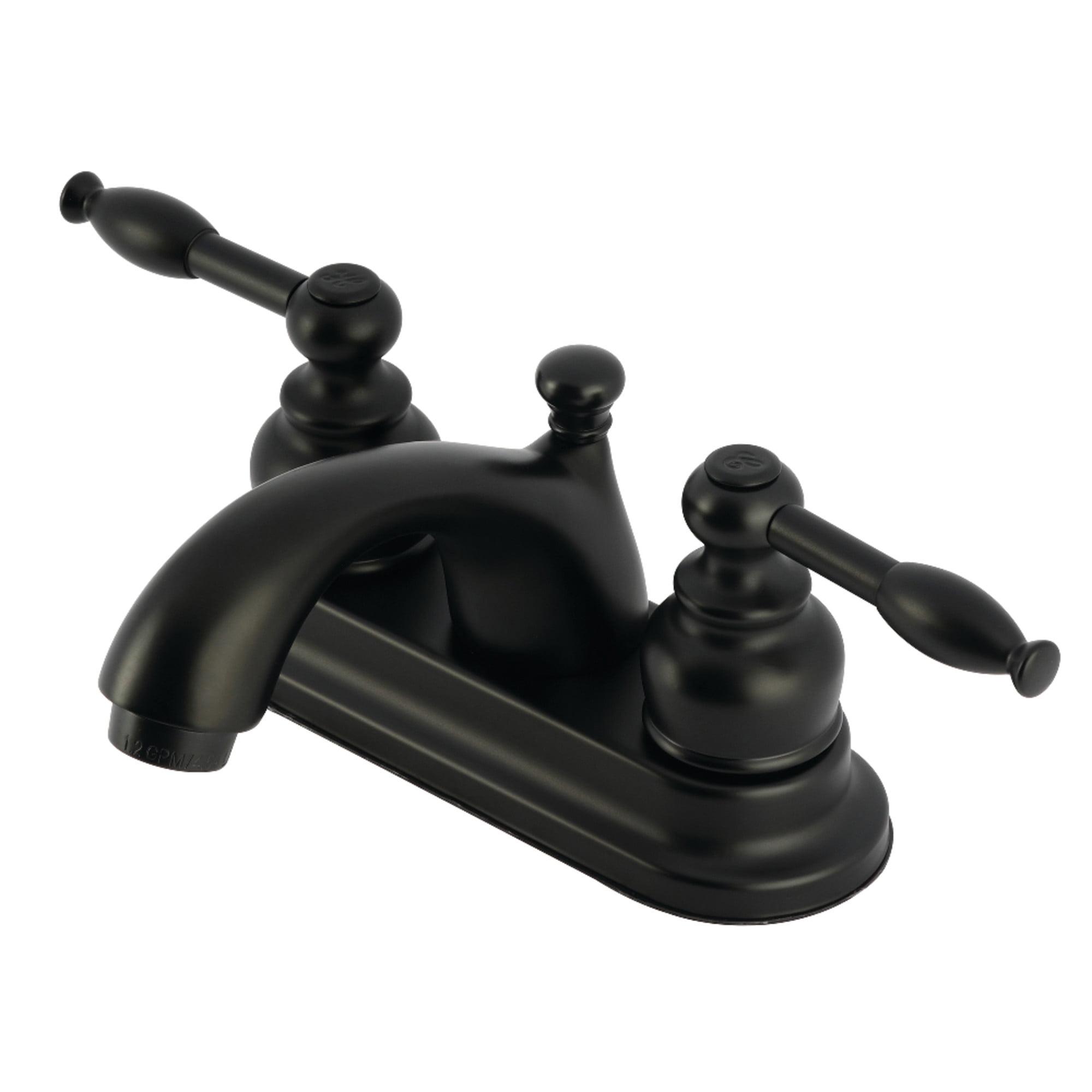 Kingston Brass Knight Two-Handle 3-Hole Deck Mount 4" Centerset Bathroom Faucet with Plastic Pop-Up