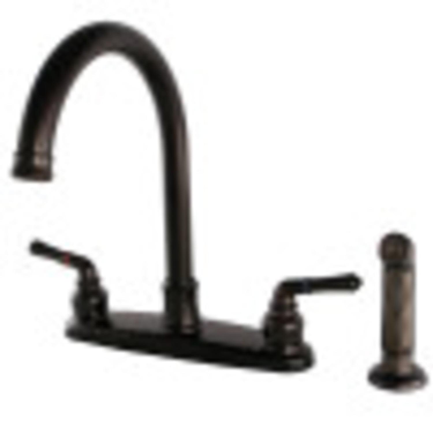 Kingston Brass Naples Two-Handle 4-Hole 8" Centerset Kitchen Faucet with Side Sprayer