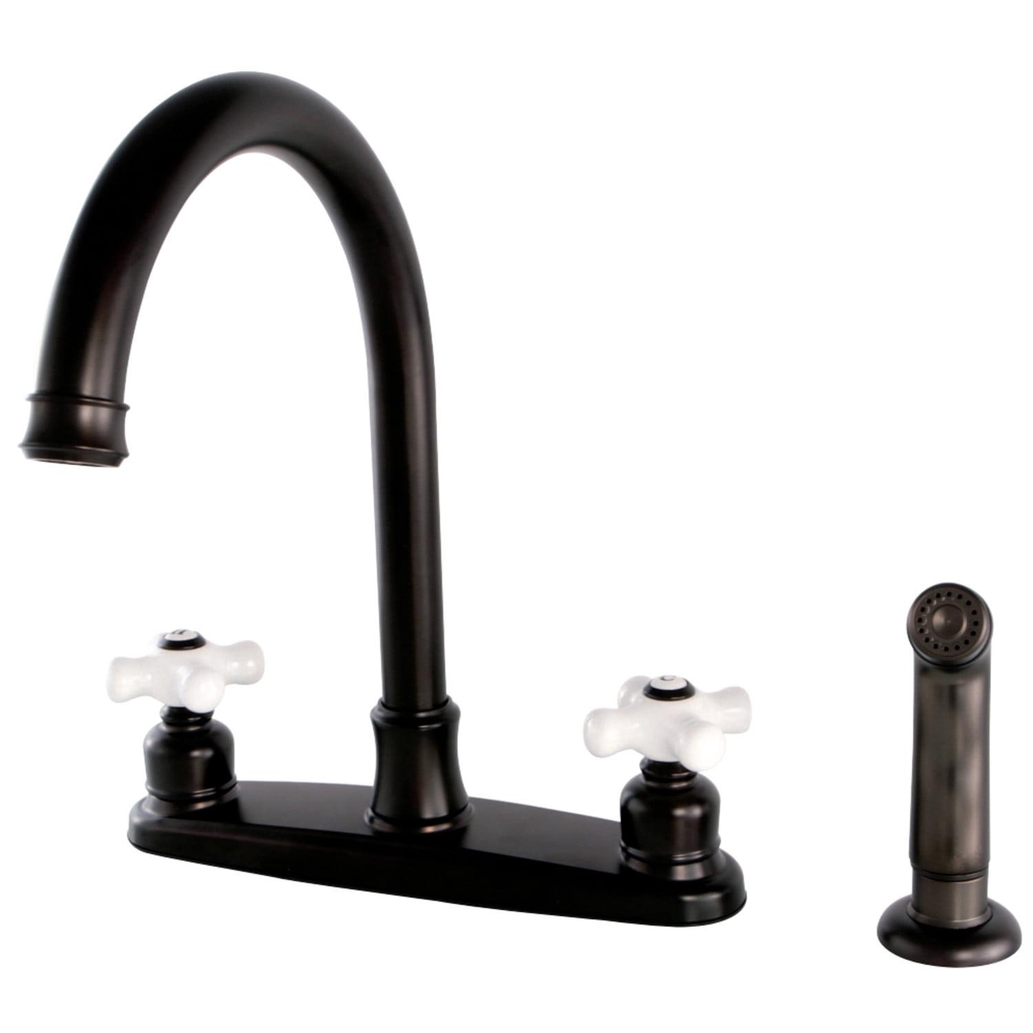 Kingston Brass Victorian Two-Handle 4-Hole 8" Centerset Kitchen Faucet with Side Sprayer