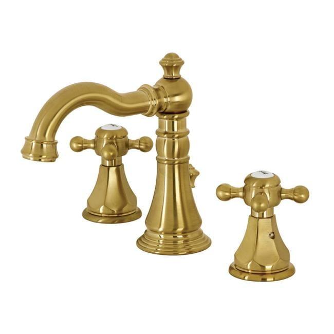 Kingston Brass Metropolitan Two-Handle 3-Hole Deck Mount Widespread Bathroom Faucet with Pop-Up Drain