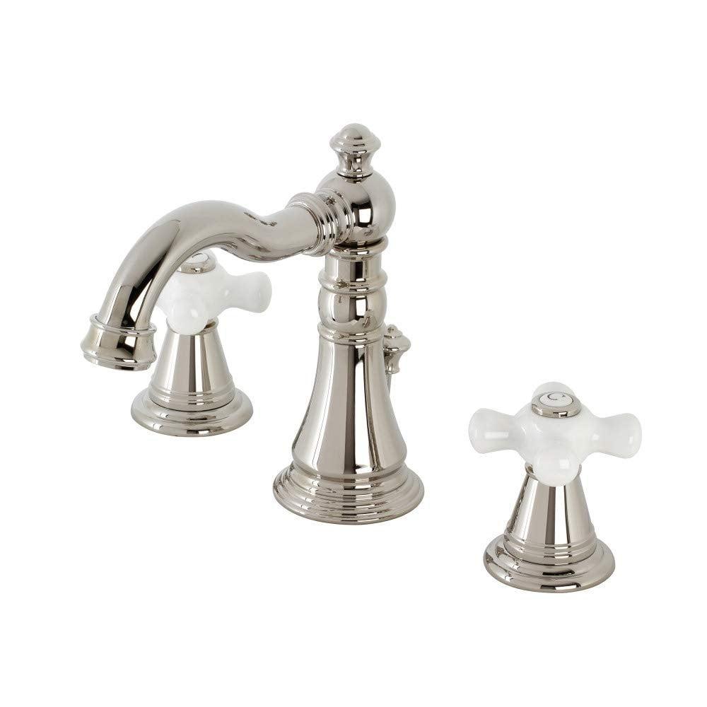 Kingston Brass American Classic Two-Handle 3-Hole Deck Mount Widespread Bathroom Faucet with Pop-Up Drain