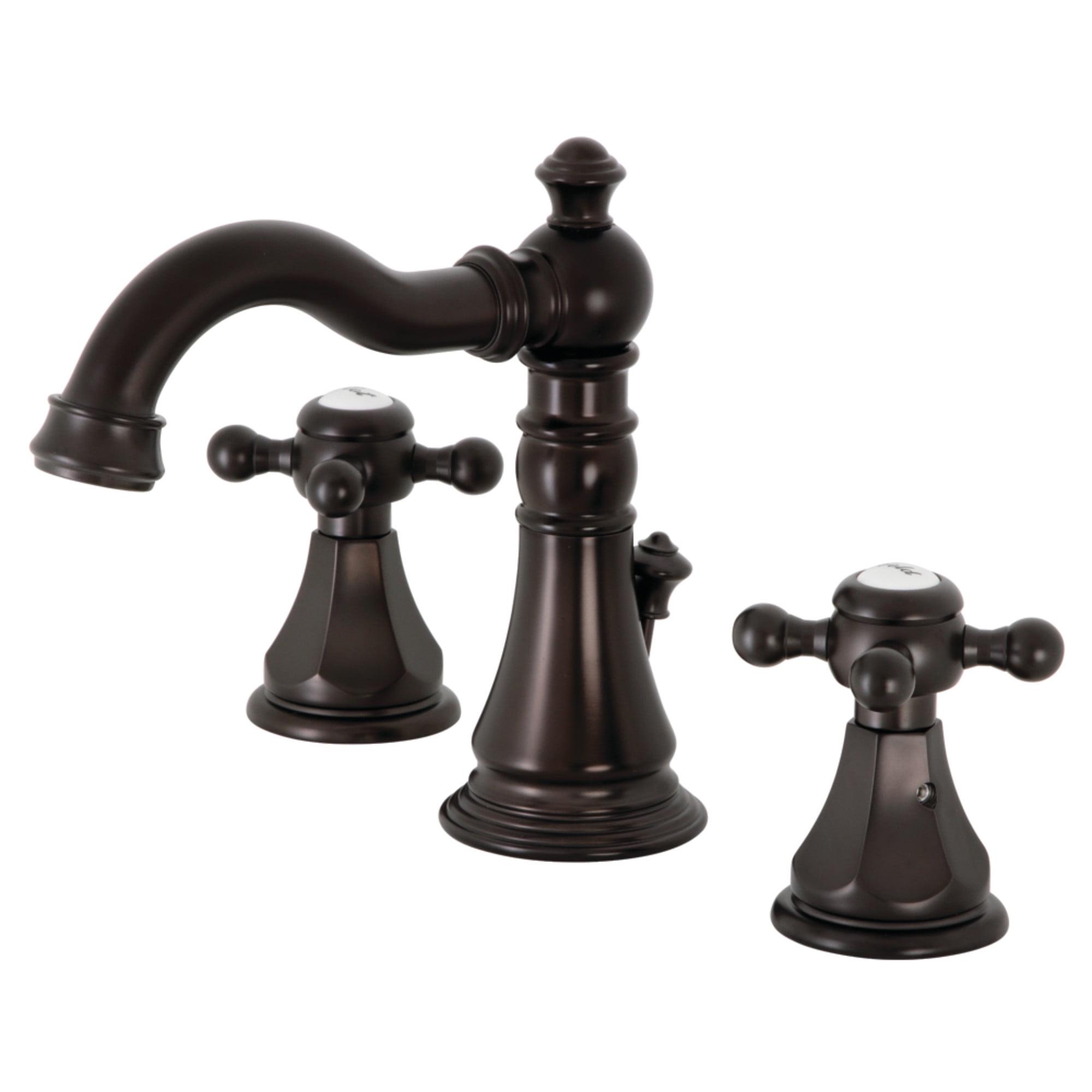Kingston Brass American Classic Two-Handle 3-Hole Deck Mount Widespread Bathroom Faucet with Pop-Up Drain