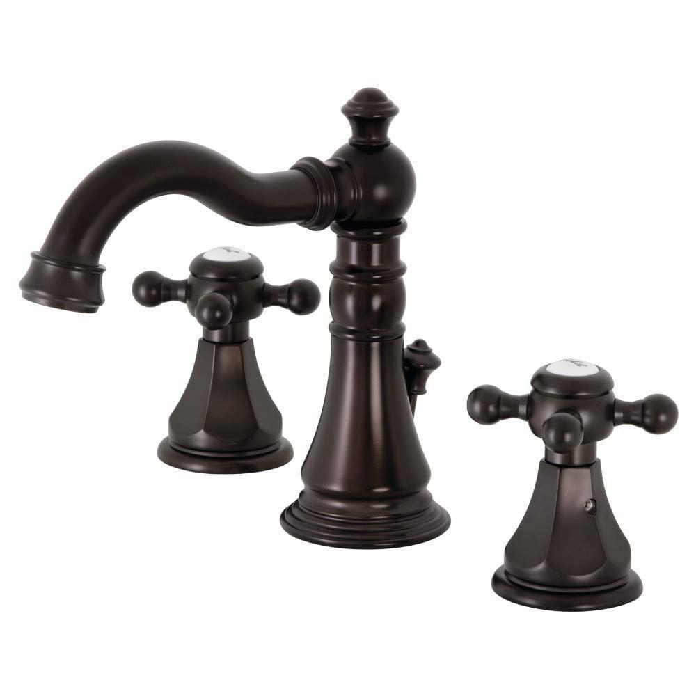 Kingston Brass American Classic Two-Handle 3-Hole Deck Mount Widespread Bathroom Faucet with Pop-Up Drain
