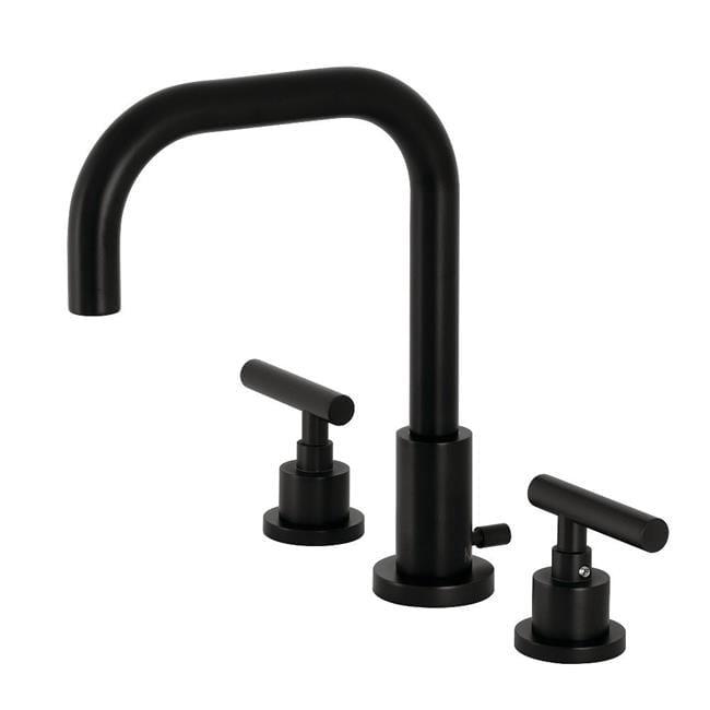 Kingston Brass Manhattan Two-Handle 3-Hole Deck Mount Widespread Bathroom Faucet with Brass Pop-Up Drain