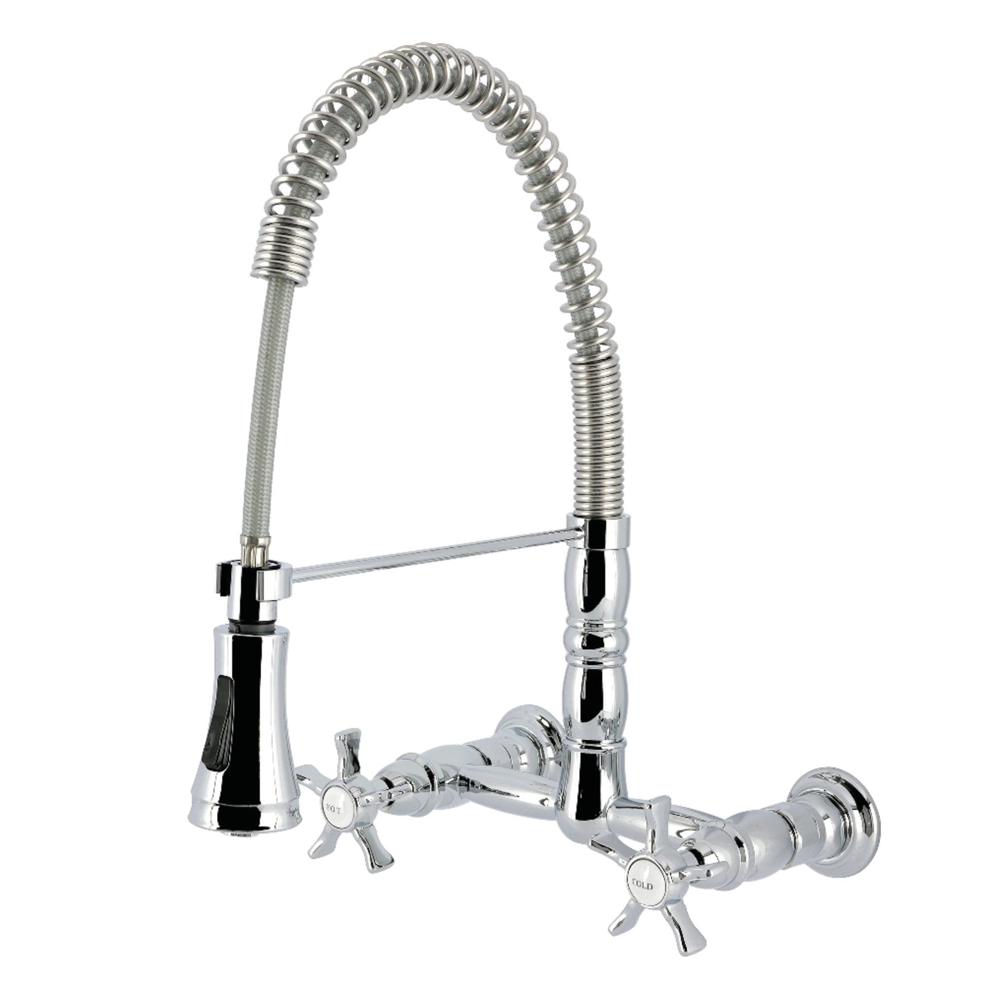 Kingston Brass Heritage Double-Handle 2-Hole Wall-Mount Pre-Rinse Bridge Kitchen Faucet