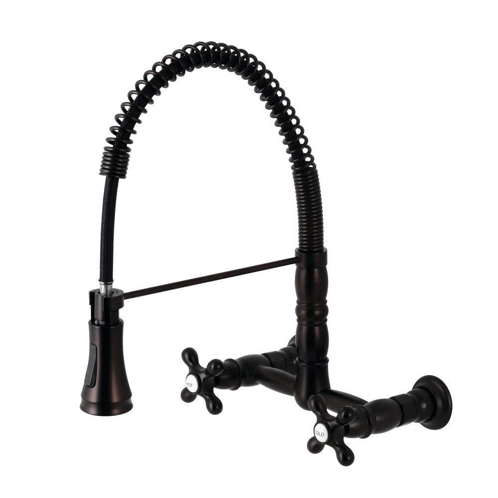 Kingston Brass GS1245AX Kingston Brass Heritage Double-Handle 2-Hole Wall-Mount Pre-Rinse Bridge Kitchen Faucet