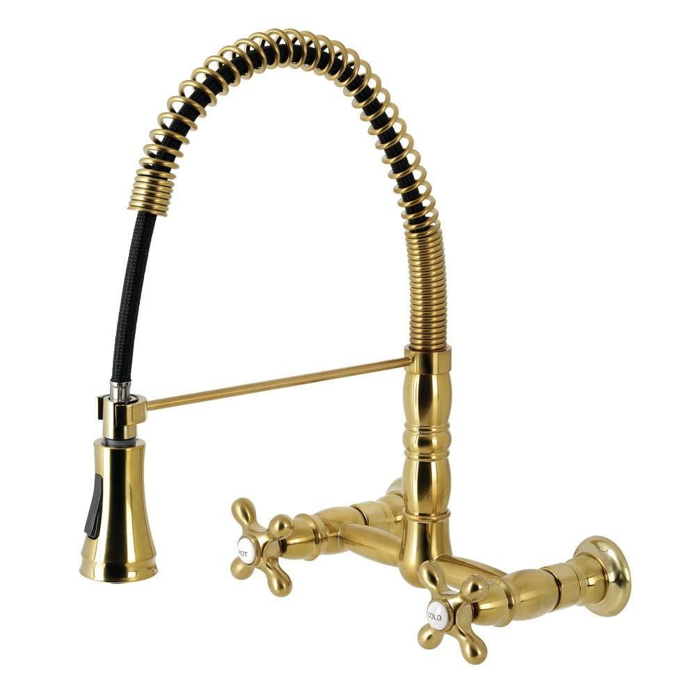 Kingston Brass Heritage Double-Handle 2-Hole Wall-Mount Pre-Rinse Bridge Kitchen Faucet