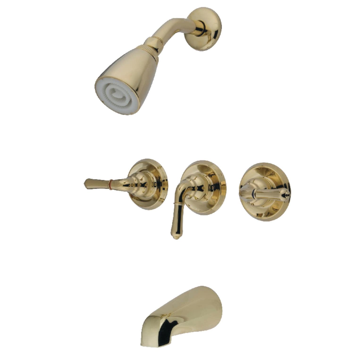 Polished Brass 3-Handle Tub and Shower Faucet Set