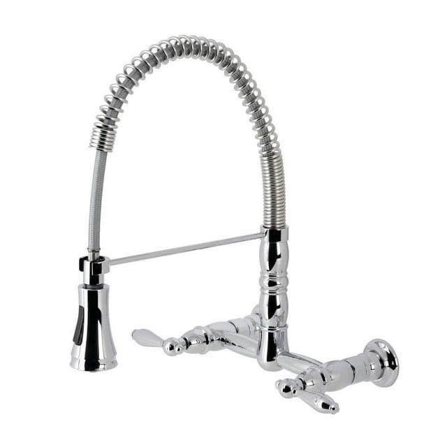 Kingston Brass GS1241AL Kingston Brass Heritage Double-Handle 2-Hole Wall-Mount Pre-Rinse Bridge Kitchen Faucet